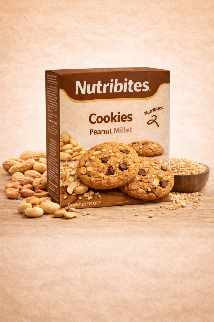 Nutribites Peanut Millet Cookies made with peanuts and millets, healthy cookie pack