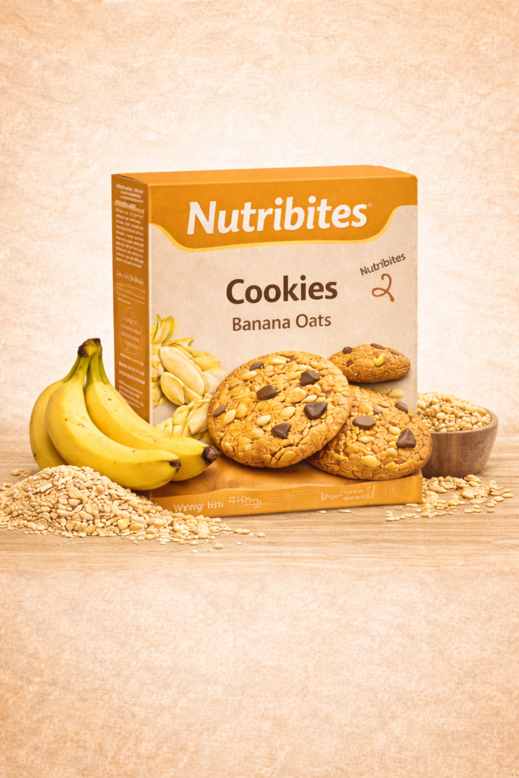 Nutribites Banana Oats Cookies made with oats and real bananas, healthy cookie pack